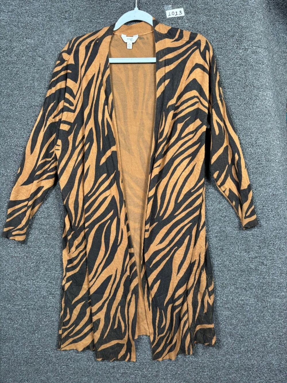 Terra & Sky Women's Plus Size Printed Open Cardigan Womens 1X Camo Coffee Zebra